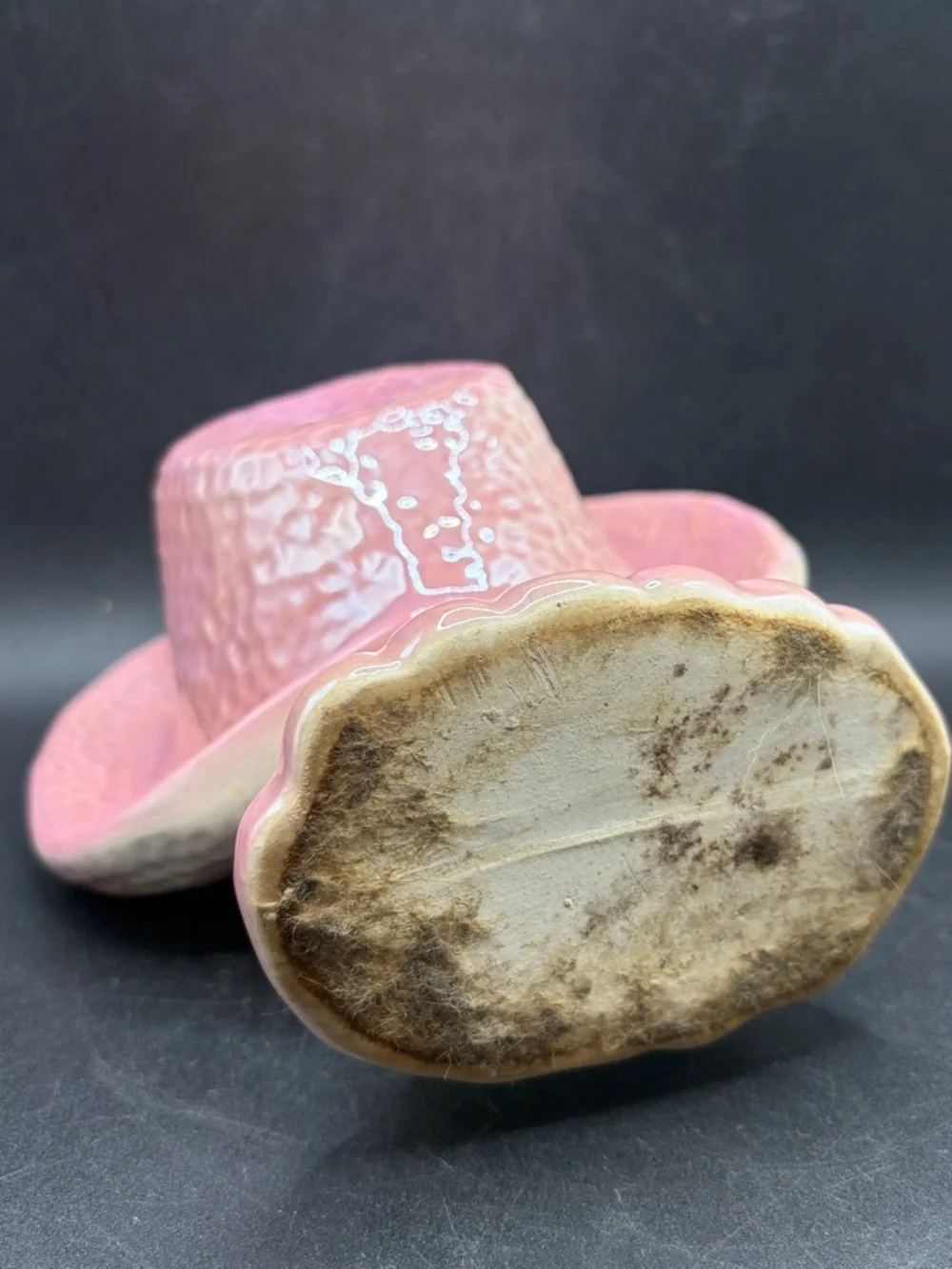 Vintage MCM Hand Painted Lusterware Pink Hat Lady Head Vase Ceramic Wall Pocket
